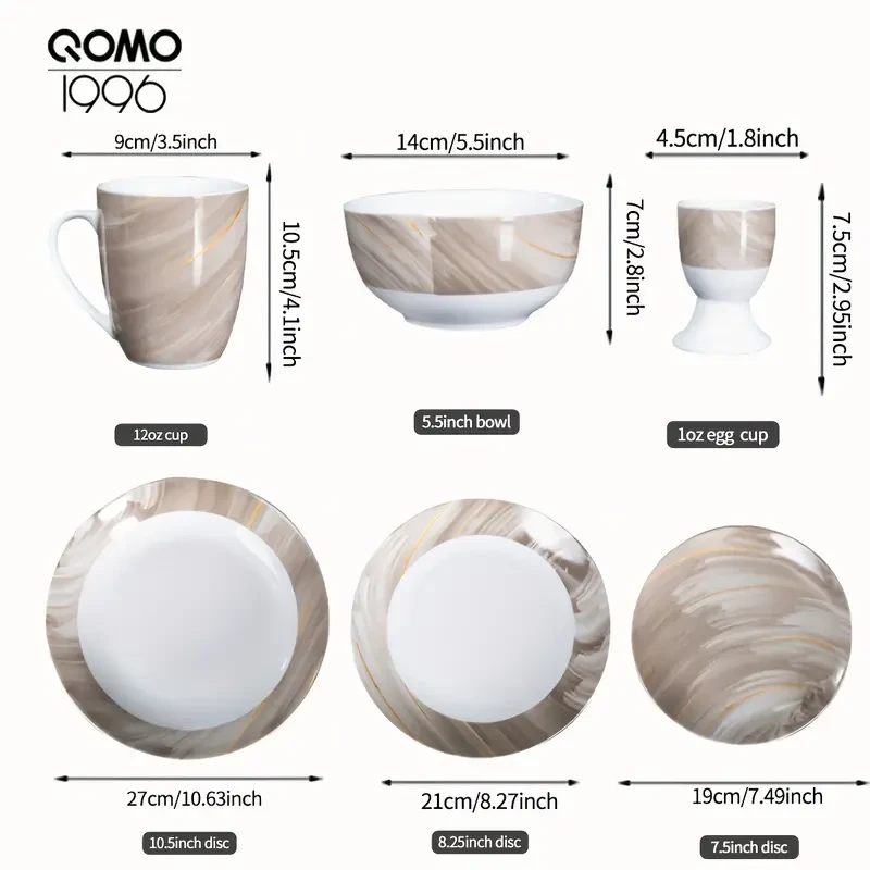 12/24pcs Round Ceramic Dinnerware Sets
