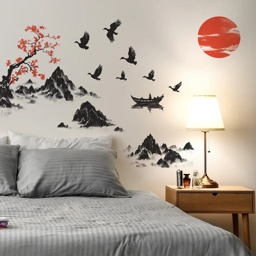 Chinese Style Landscape Painting Wall Stickers - Removable Mural Dcor