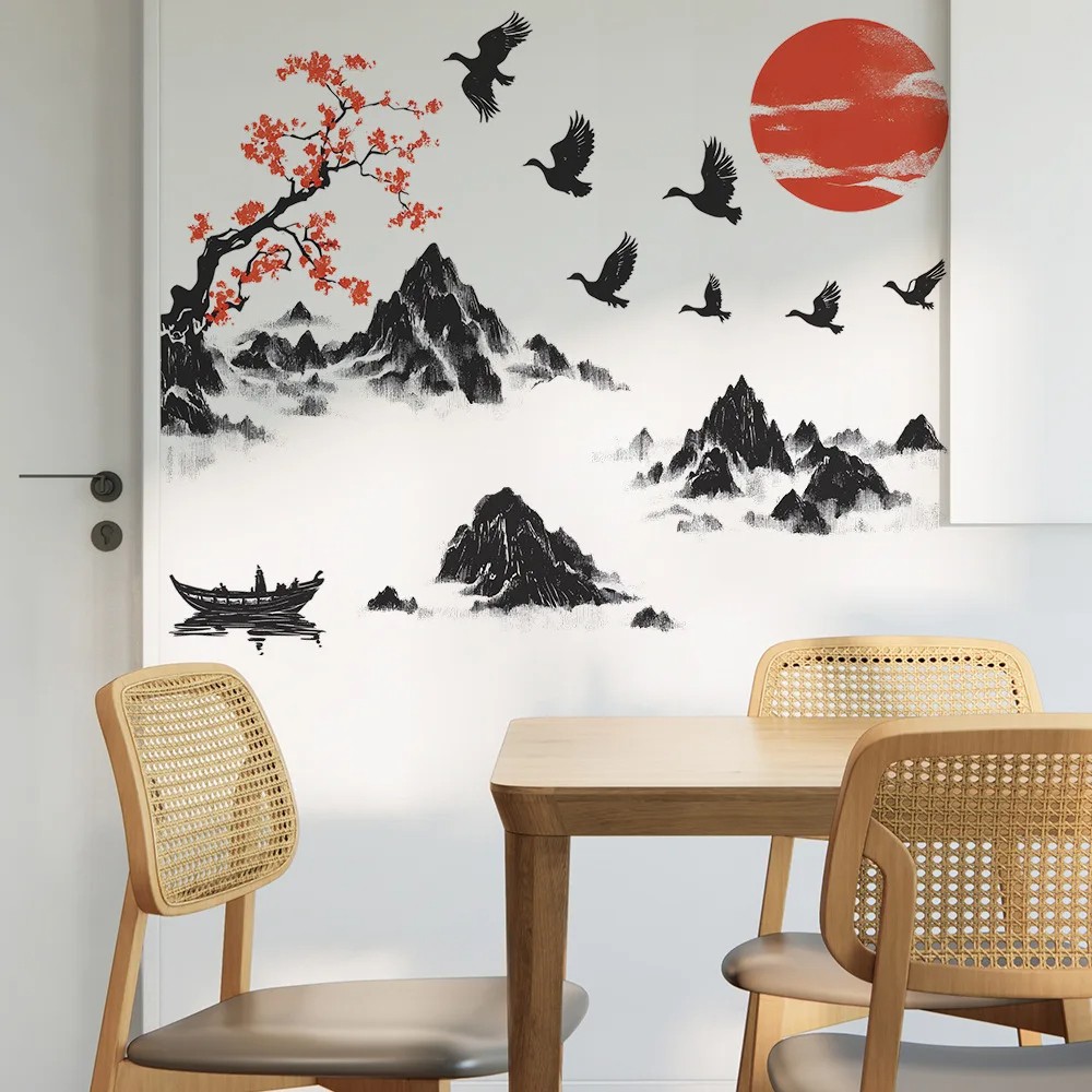 Chinese Style Landscape Painting Wall Stickers - Removable Mural Dcor