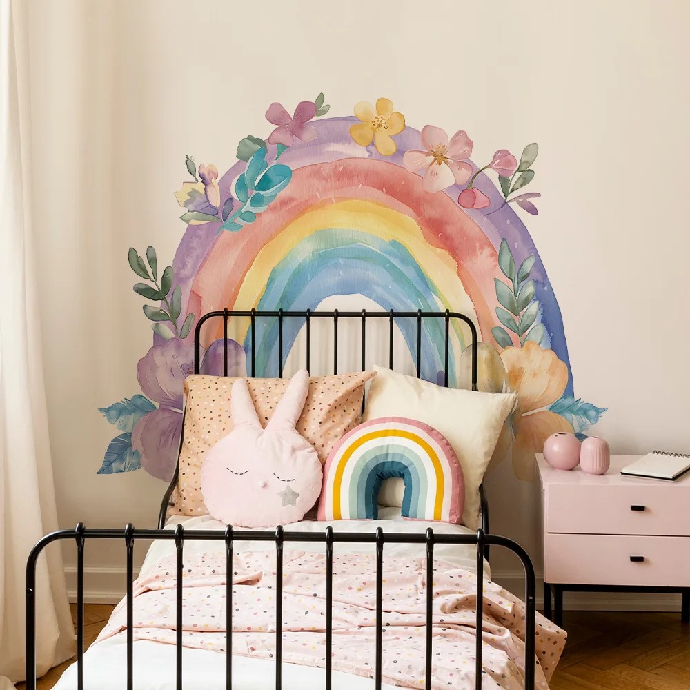 Large Rainbow Pattern Wall Sticker - Self-Adhesive PVC Abstract Fun Art