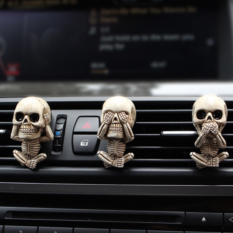 Skull Car Ornaments Air Outlet Ghost Head Three-piece Interior Pendant Decoration Ornament Ghost Head Desktop Figurines Decor