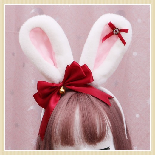 Lolita Animal Ears Accessories Diamond Bowknot Plush Rabbit Ears Headband