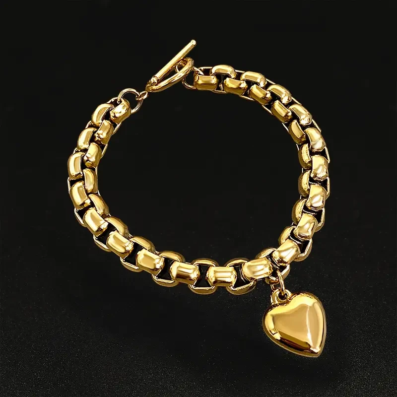 Fashionable Hot Selling New Stainless Steel Metal Heart Pendant Bracelet