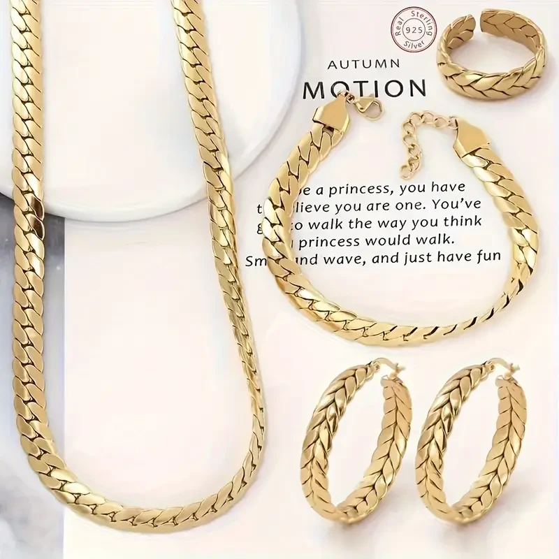 A Four Piece Jewelry Set with 925 Silver Cuban Chain Design