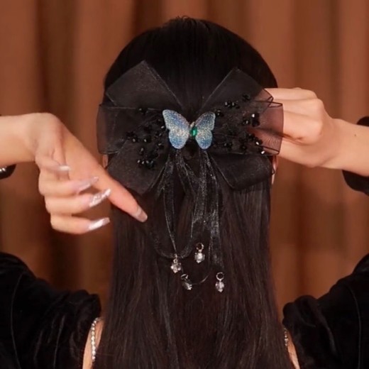 Fabric Hair Accessories Romantic Mesh Embroidered Butterfly Clip