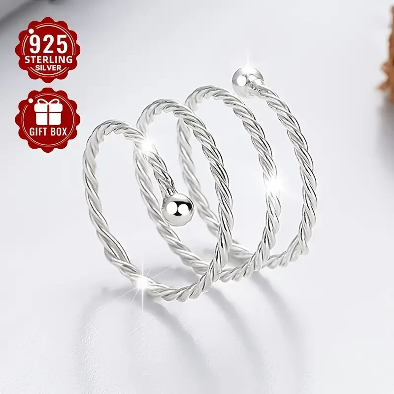 1pc 925 Sterling Silver Adjustable Twist Open Ring Unisex Minimalist Elastic Ring for Daily Wear & Special Occasions | Elegant Jewelry Gift