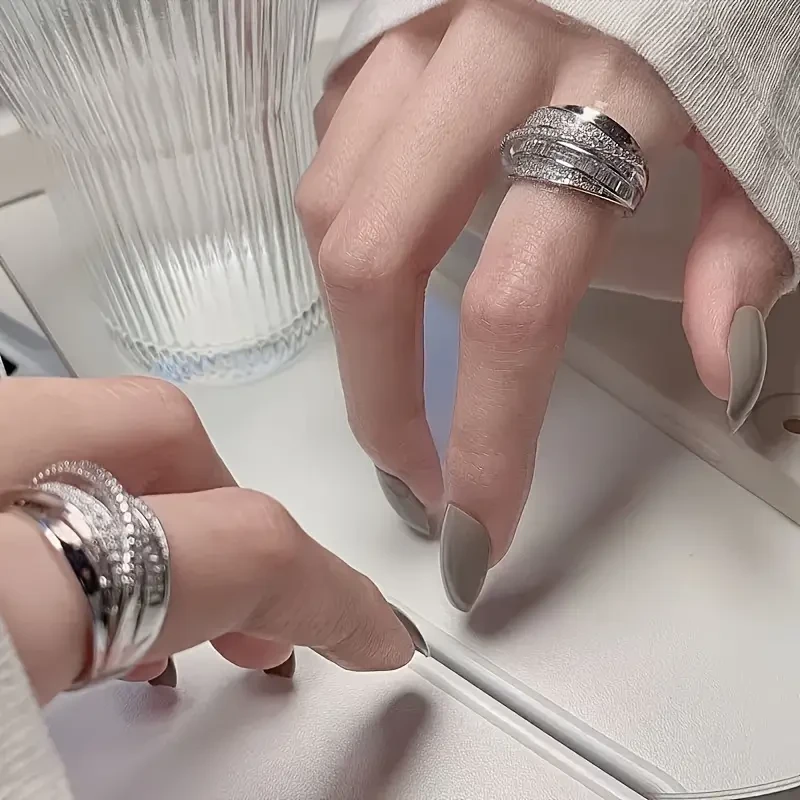 1pc Women's Adjustable Layered Ring Elegant Twisted Band with Shiny Synthetic Stones | Luxury Everyday & Special Occasion Jewelry for Women in New Zealand