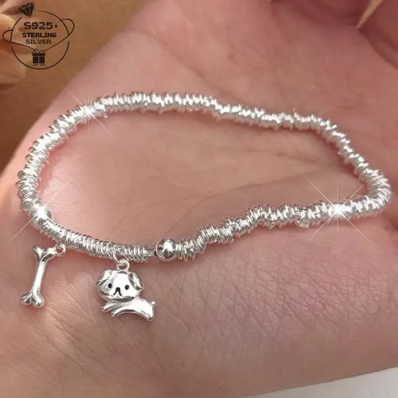 925 Silver Puppy Bone Bracelet for Women Charming Dog-Inspired Jewelry | Perfect Gift for Female Friends, Graduations & Weddings