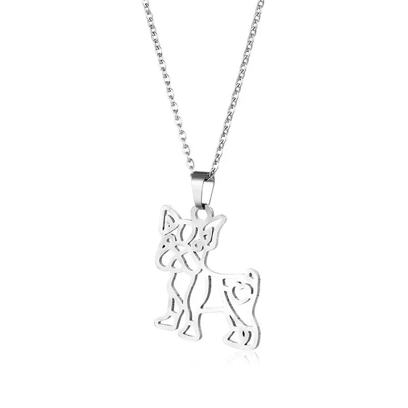 Cute Dog Gold And Silver Color Pendant NecklaceStainless Steel Dog Pendant Collarbone Chain Jewelry