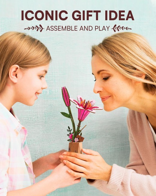 ROBOTIME 3D Puzzle Flowers Wooden Model Kits For Adults DIY Artificial Flowers Home Decor Living Room Office Gifts For Women Men Teens