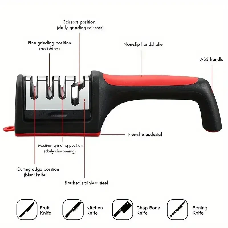 4-Stage Professional Knife Sharpener Diamond and Ceramic Rods, Safe Design