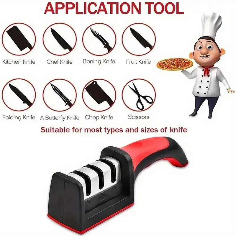 4-Stage Professional Knife Sharpener Diamond and Ceramic Rods, Safe Design