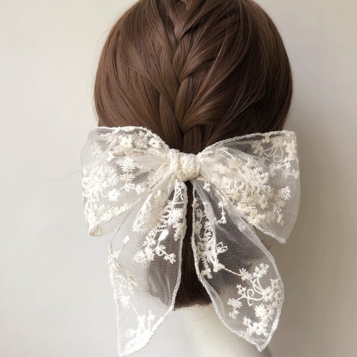 All-match Handmade Black And White Lace Bow Hairpin