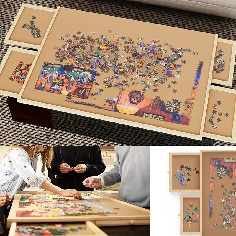 Wooden Jigsaw Puzzle Table with 4 Drawers