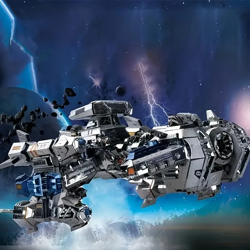 Detailed 3D Metal DIY Puzzle Model - Intricate Starship Design with Blue & Silver Accents