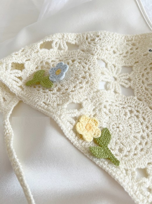 French Style Triangular Binder Retro Headcloth Knitted Headdress Photo