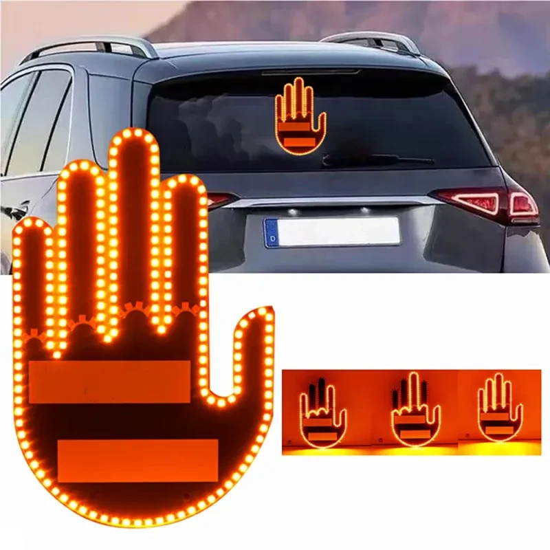 LED Illuminated Gesture Car Light with Remote - Middle Finger Road Rage Sign
