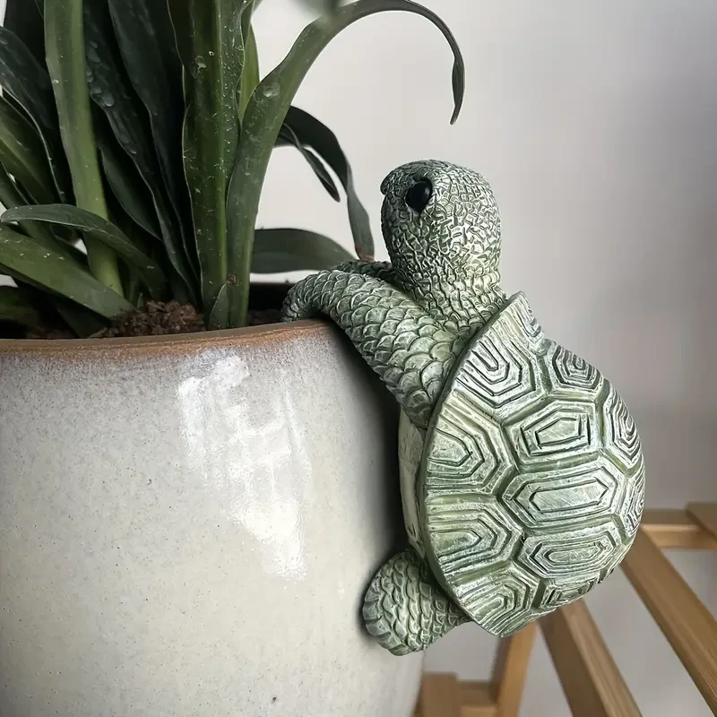 Whimsical Cartoon Turtle Resin Hanging Planter