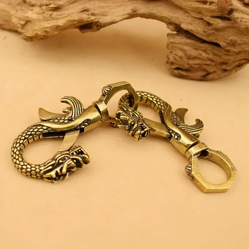 Vintage Handmade Brass Dragon And Phoenix Keychain Twelve Zodiac Signs