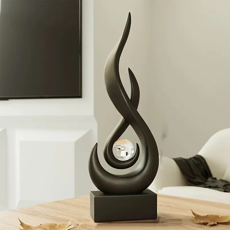 Elegant Black Flame & Pearl Ornament with 3cm Crystal Ball