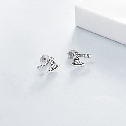 Sterling Silver Viking Axe Stud Earrings