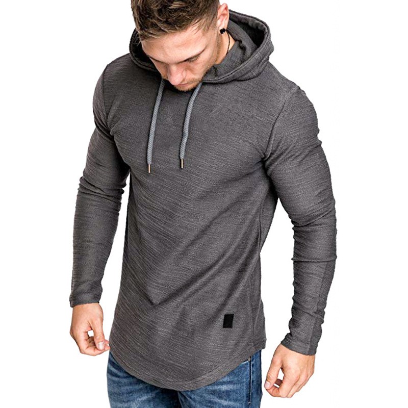 Men's Athletic Slim-Fit Hoodie: Casual Long-Sleeve Gym T-Shirt
