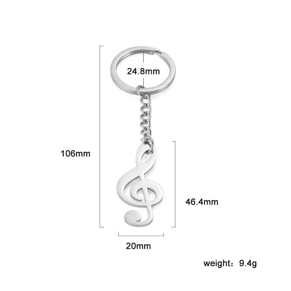 All-match Design Music Student Love Single Item Note Pendant Stainless Steel Key Ring