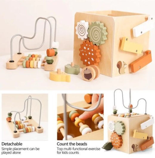 Wooden Five In One Bead Wrapped Multifunctional Treasure Chest