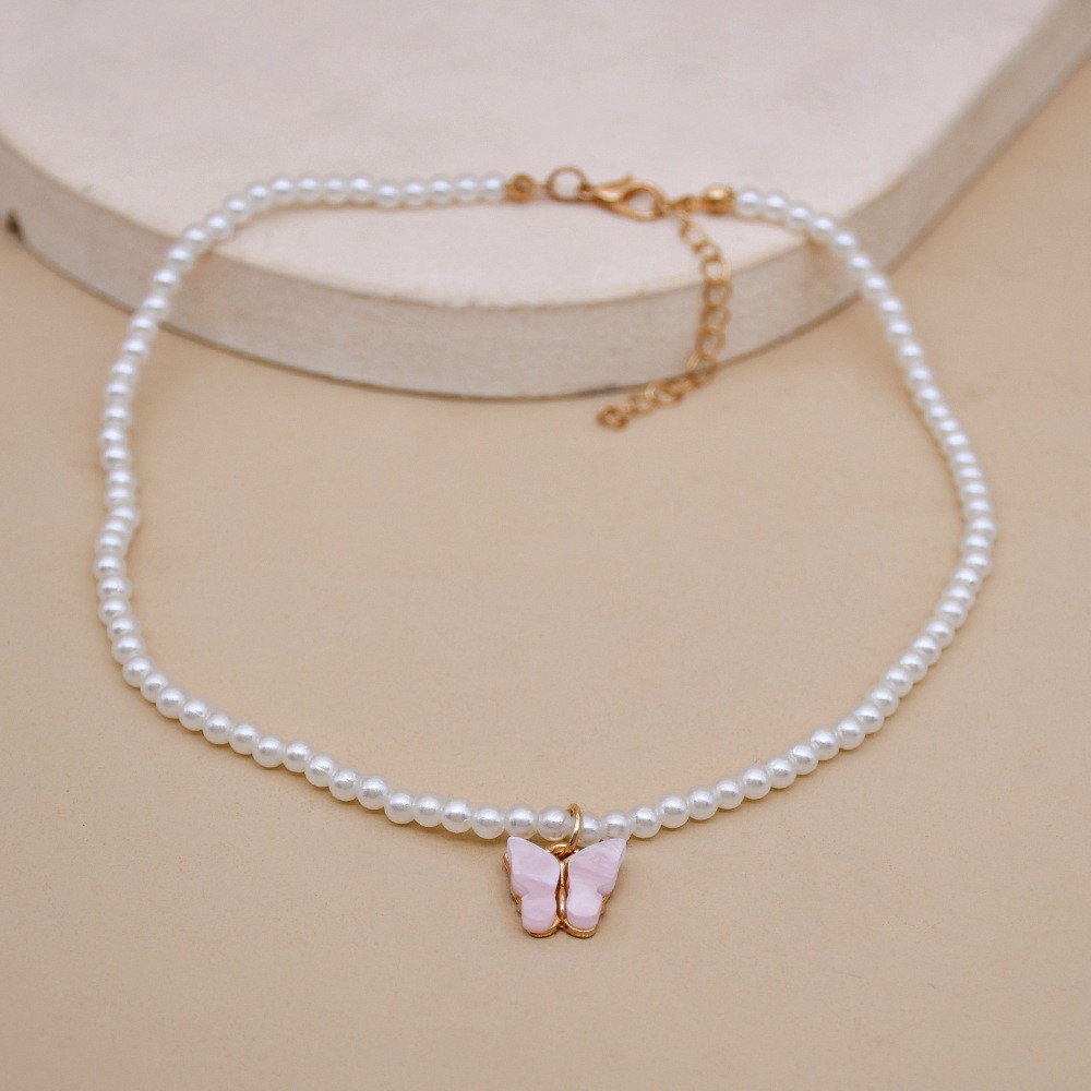 Elegant White Pearl Choker Necklace - Small Round Pearl Wedding Butterfly Necklace for Women, Charming Fashion Jewelry