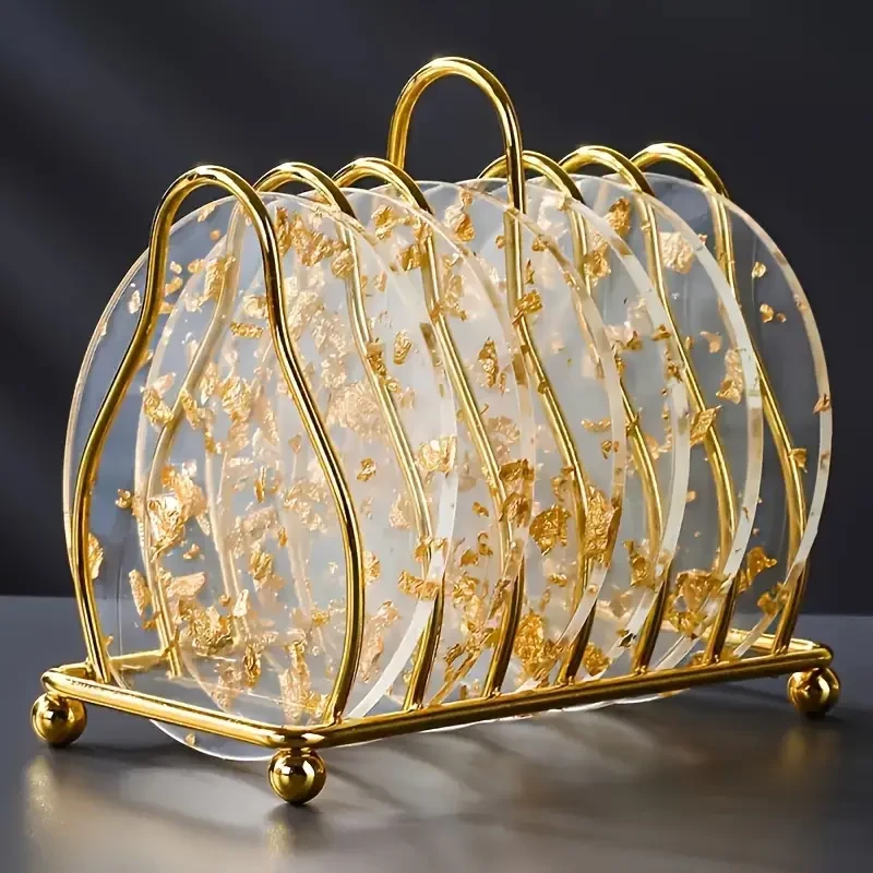6pcs Luxury Golden Foil Acrylic Coaster Set