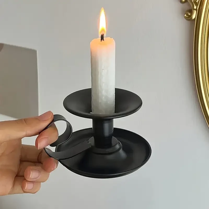 1pc Elegant Black Metal Candle Holder