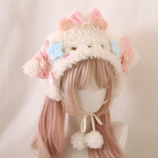 Cute Lamb Ears Earmuffs Hat Lambswool Bucket Hat