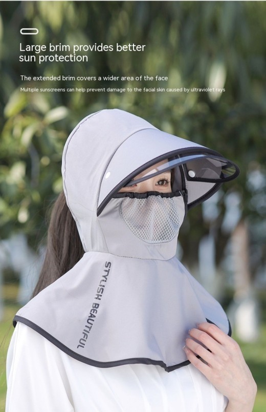 Women's Summer Wide Brim Biking Face-covering Mask Sun Protection Hat