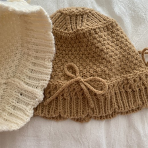 Autumn And Winter Bow Knitted Fisherman Hat Wool Bucket