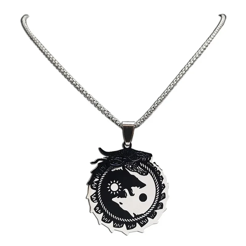 Nordic Viking Celtics Yin And Yang Wolf Dragon Necklace