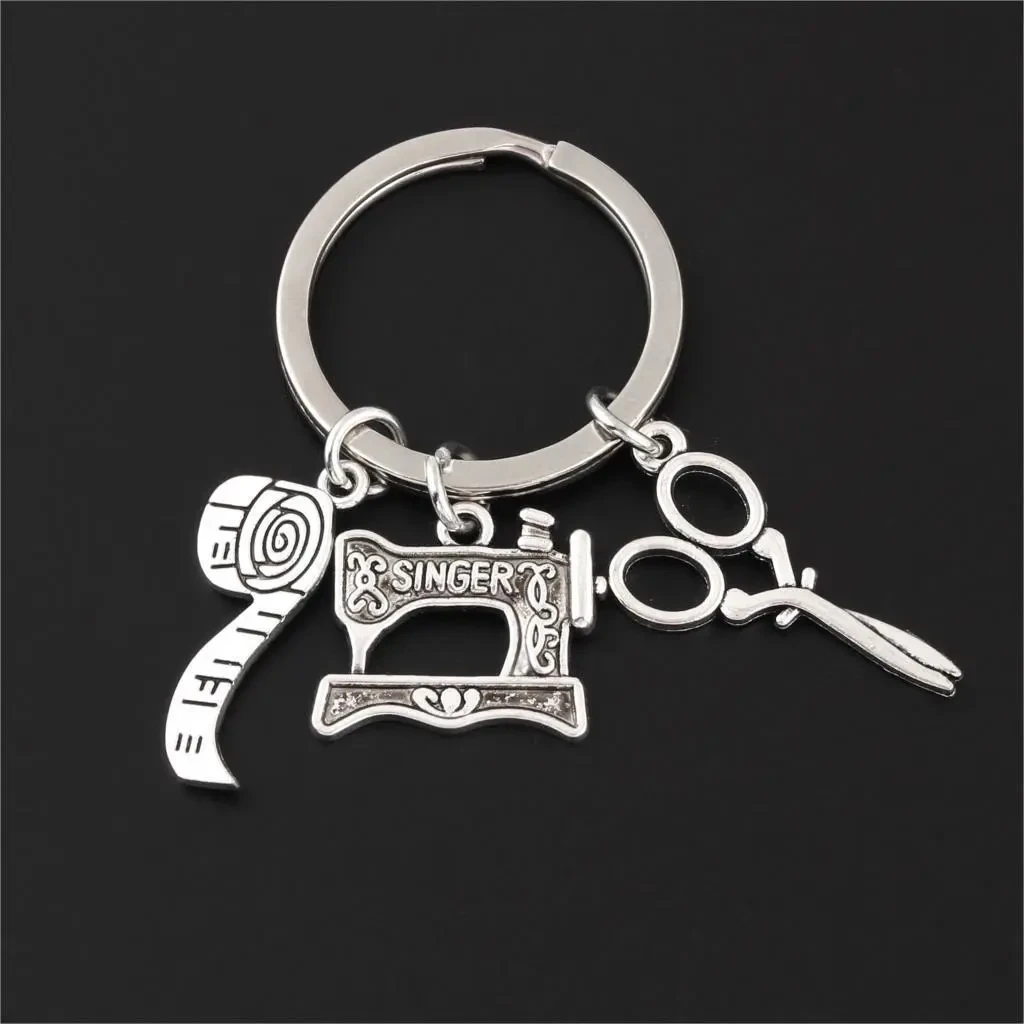 Sewing Machine Scissors Tape Measure Creative DIY Pendant Keychain