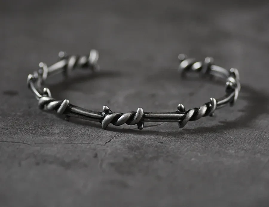 Men'S Bracelet Cuffs Twist Thorn Line Pulse Titanium Steel Geometric Bracelet Jewelry Viking Bracelet