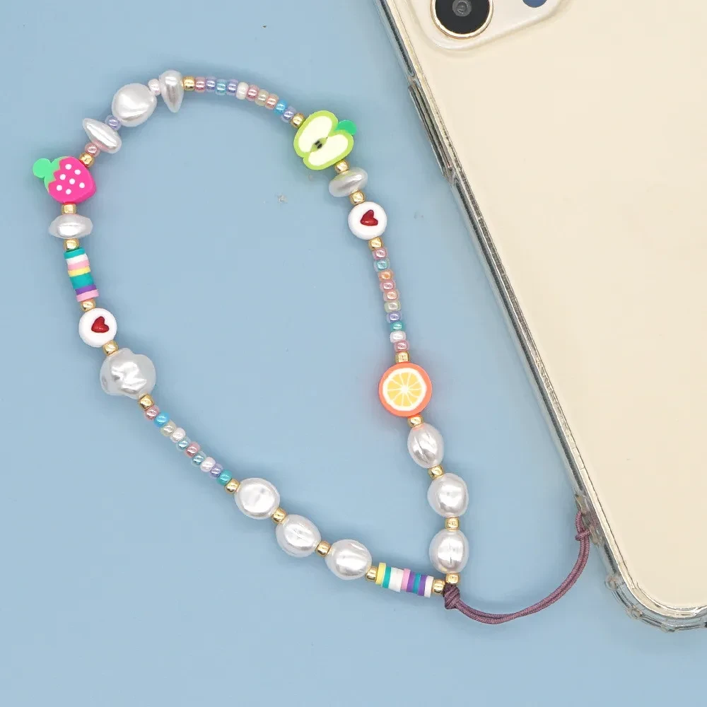 European And American Printing Glass Rice Beads Mobile Phone Lanyard
