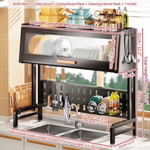 Retractable Hole Plate Kitchen Countertop Dish Drain Rack Multifunctional