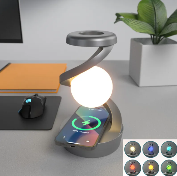 Rotating Moon Desk Lamp with Wireless Phone Charging Sensor Control Table Lamp for Home Decor and Nightlight