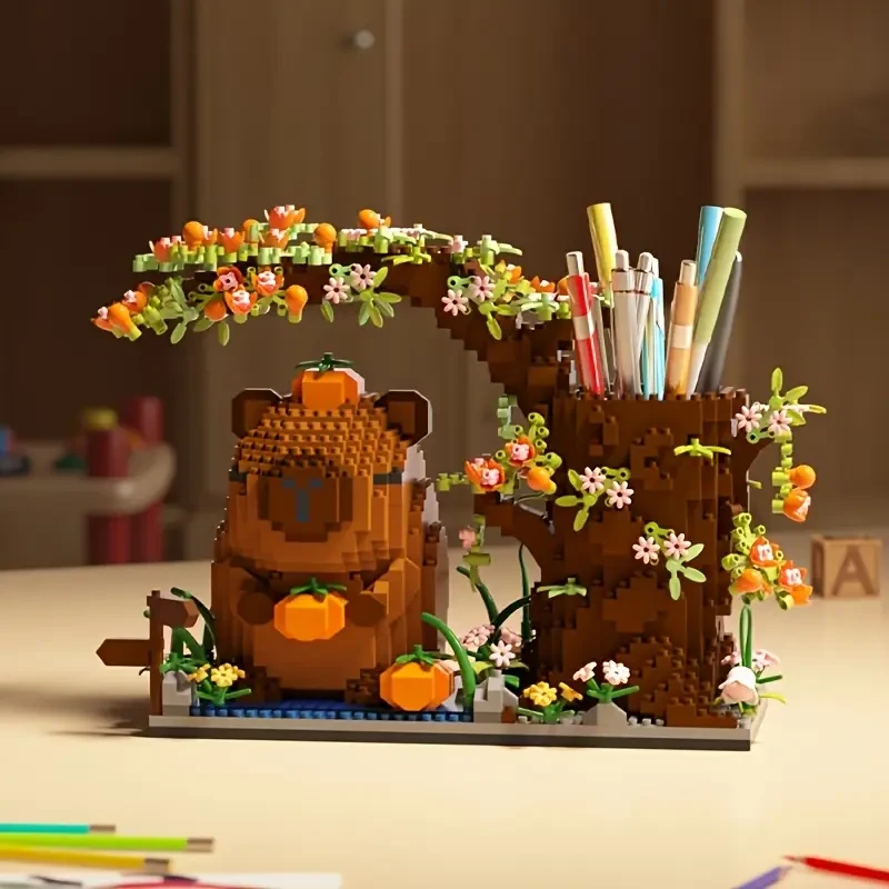 1880pcs Cute Capybara Building Block Pencil Holder