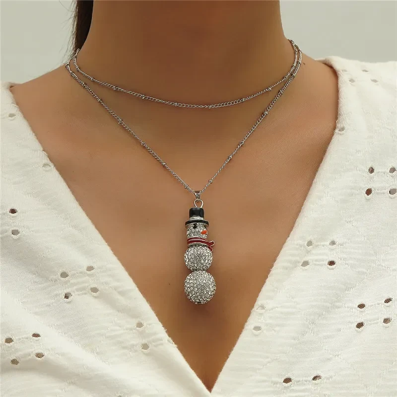 Personalized Zircon Snowman Pendant Clavicle Chain