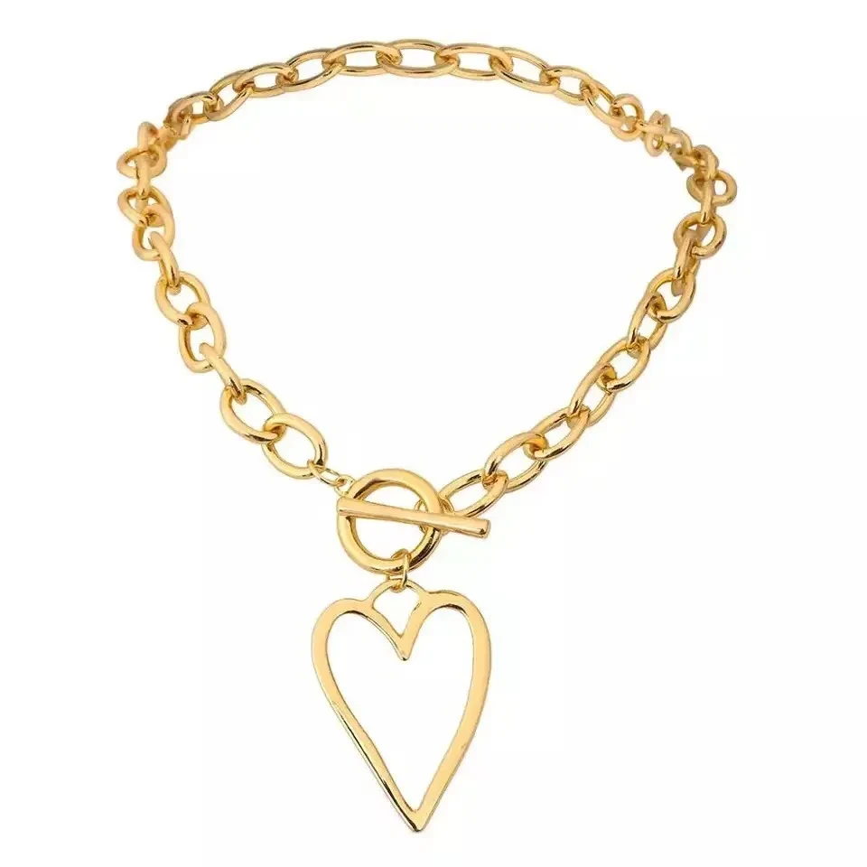 Women's Golden Hollow Heart Pendant Necklace