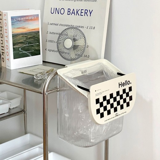 Checkerboard Kitchen Trash Can Wall Mounted With Lid