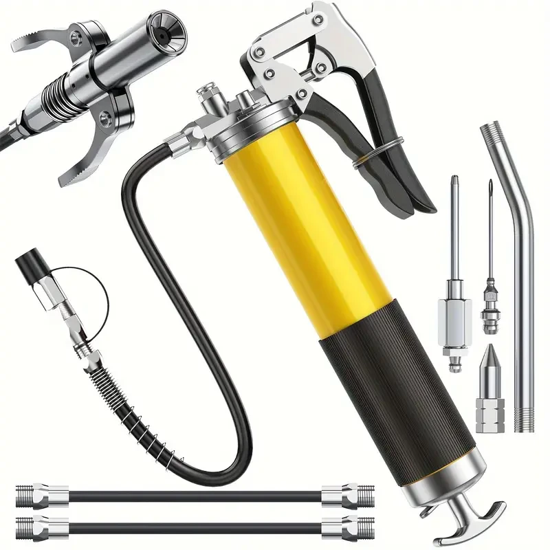 8000 PSI Heavy Duty Pistol Grip Oil Gun Kit With 14 Oz Load, 45.72 Cm Spring Deflection Hose