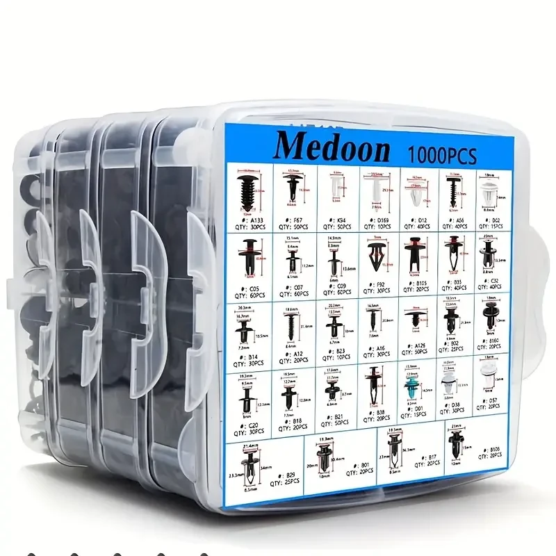1000pcs Medoon Car Retainer Clips Assortment, PP Material