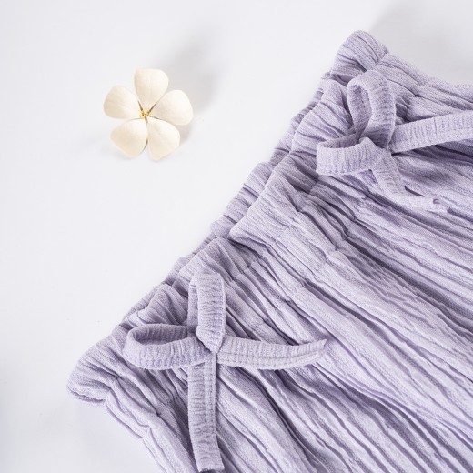 Girls Casual Style Solid Color Short Sleeve Trousers Suit