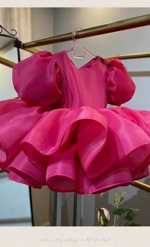 Princess Dress Puff Sleeve Piano Baby Girl First Birthday Dress