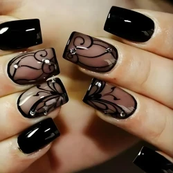 Black and Yellow Acrylic Nails