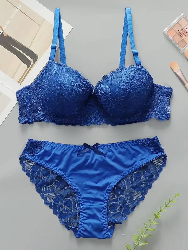 Sexy Lace Push-Up Bra & Thong Set for Women  Ultra-Thin, Underwire Support | Elegant Lingerie Set for NZ Women in Nylon Blend